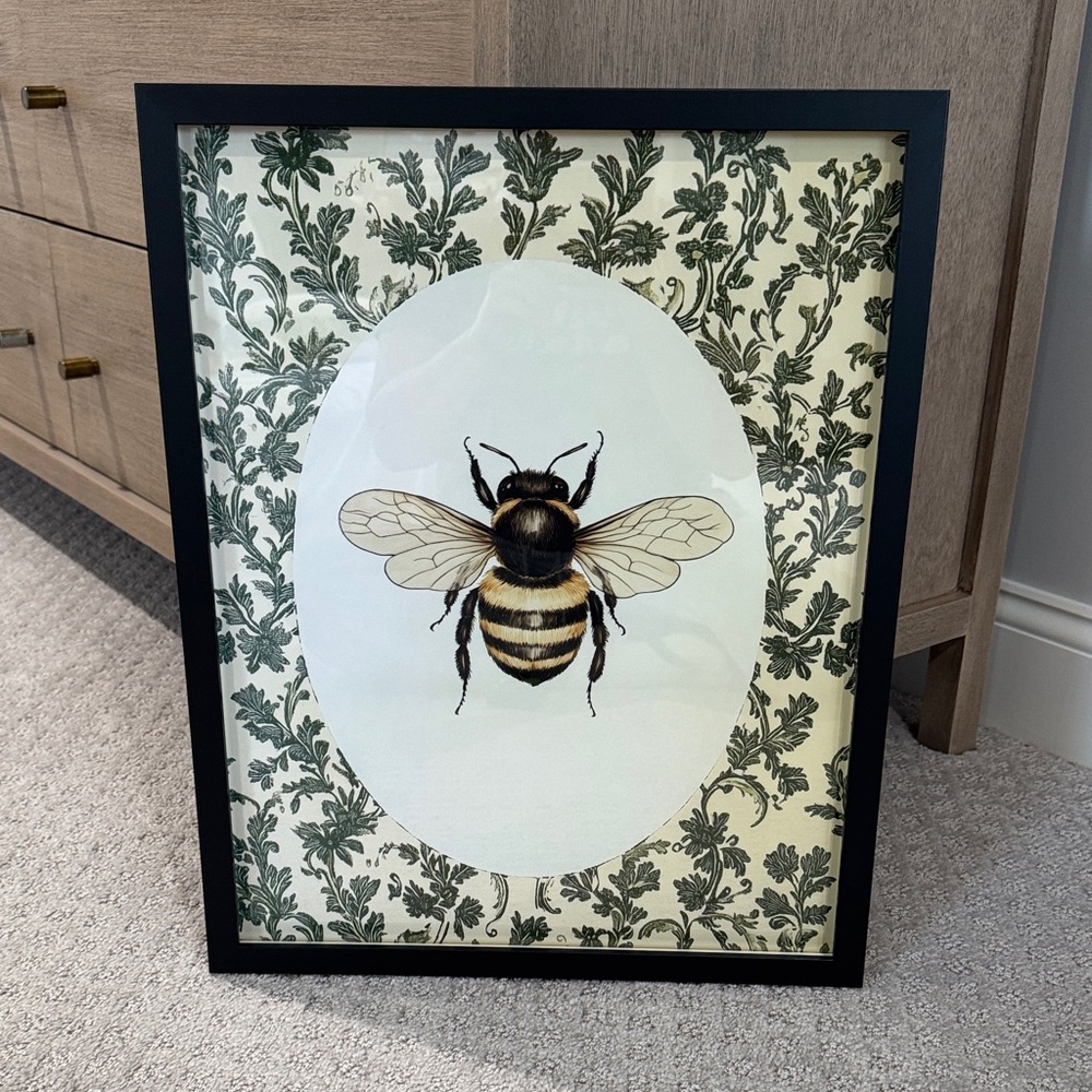 Framed Bee Art Print with Black Frame